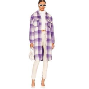 Apparis Coat Purple Plaid Long Shacket Large